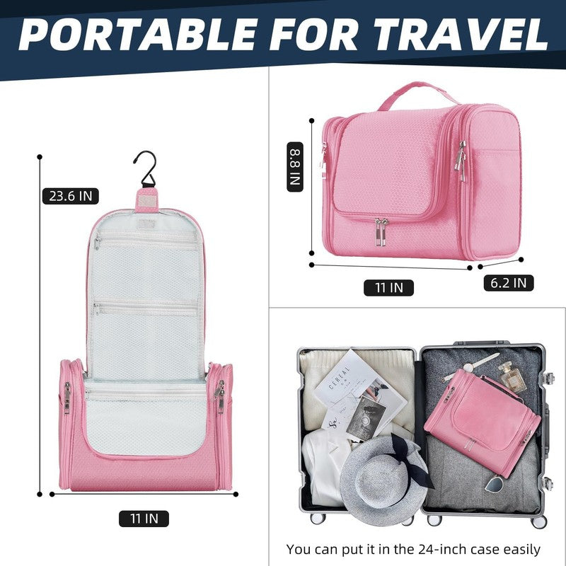 Large Hanging Toiletry Bag Travel Dopp Kit Water-Resistant Men & Women Pink1