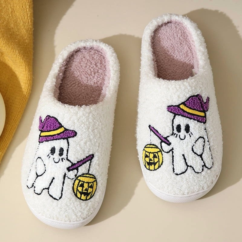 Cute Ghost Plush Halloween Slippers Warm Comfy Slip On for Women & Men4