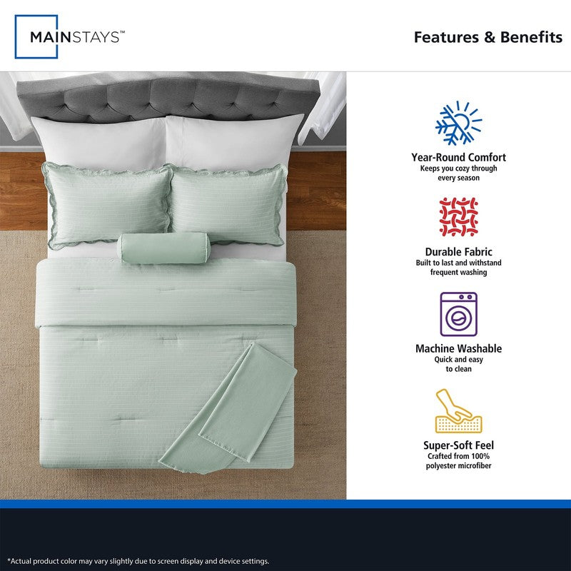 4Pc Scallop Pick Stitch Comforter Set Twin Twin XL Sage3