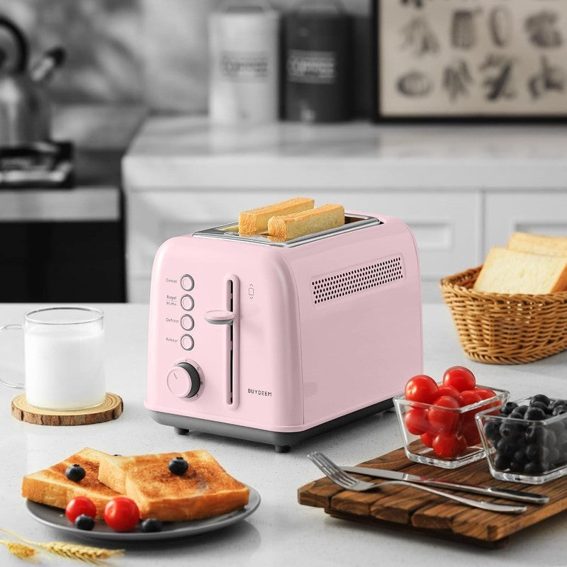 Retro 2 Slice Toaster Extra Wide Slots Stainless Steel 7 Shade Bagel Muffin Pink7