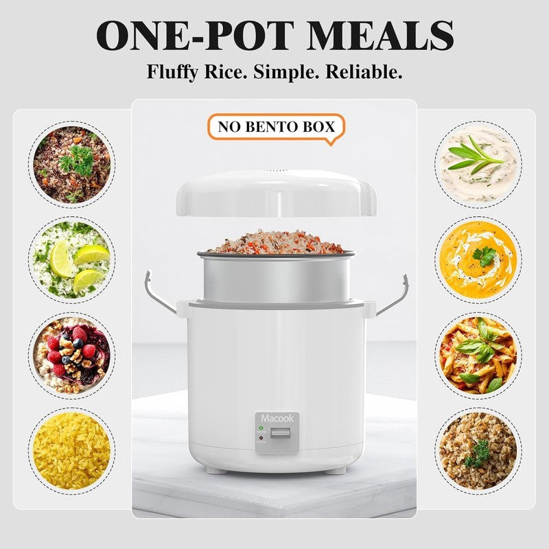 Mini Rice Cooker 1 1.5 Cups, Nonstick Pot, One Touch & Keep Warm, White Cooker1