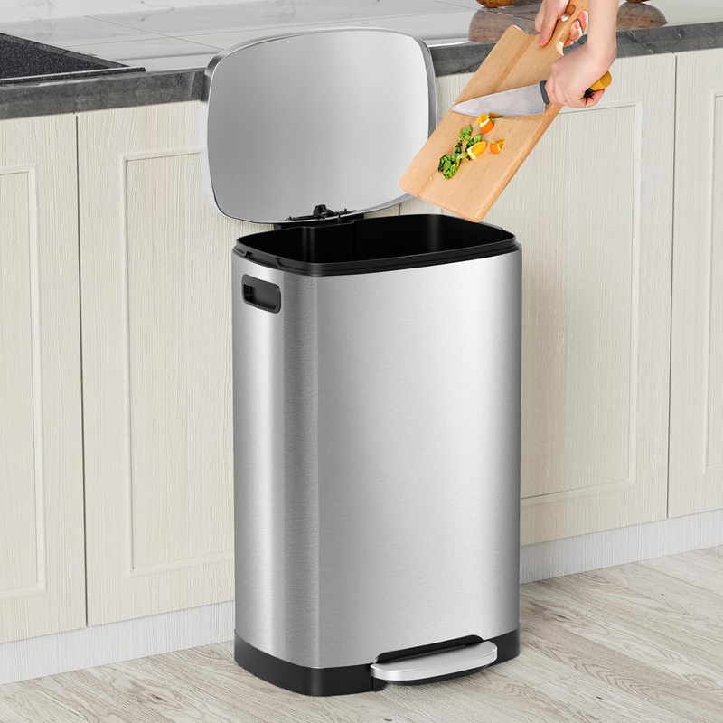 13 Gallon Stainless Steel Trash Can 50L Soft Close Pedal Bin Kitchen1