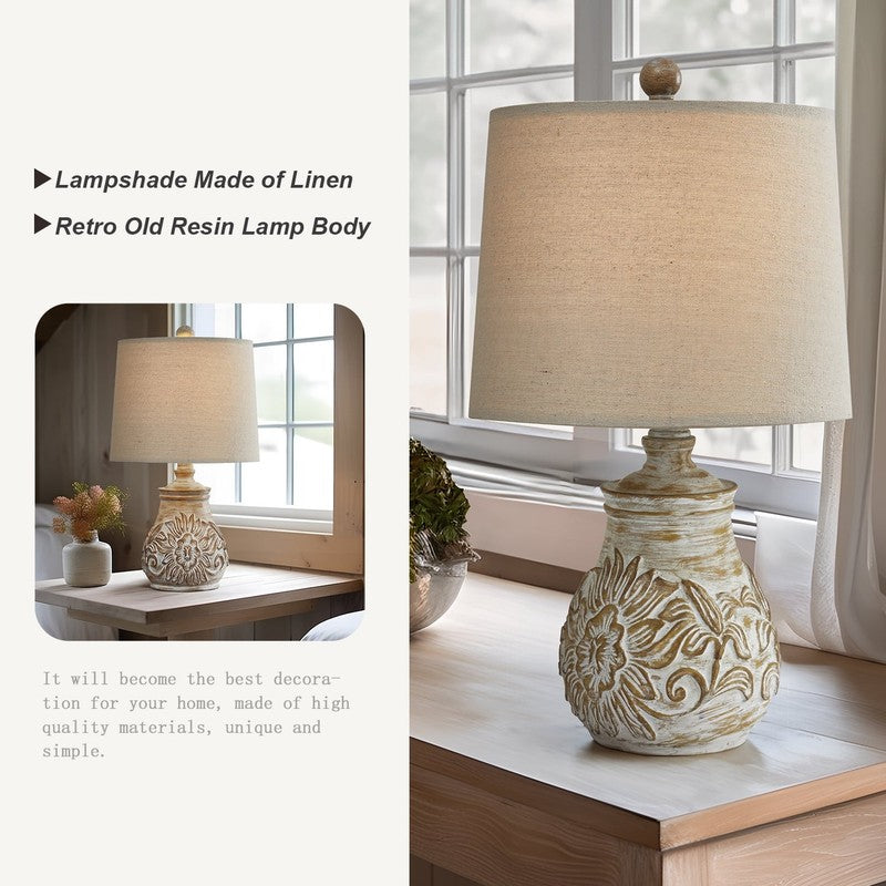 Set of 2 18.5" Retro Farmhouse Table Lamps Resin for Bedroom & Living Room10