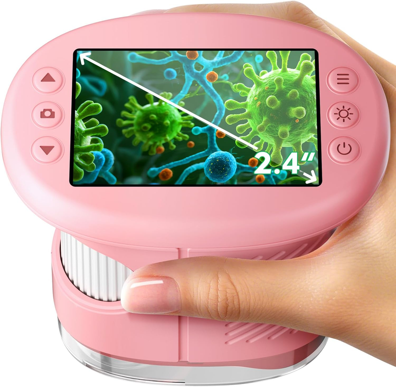 Kids 1000X Digital Mini Microscope 4K Screen with 12 Slides – Pink9
