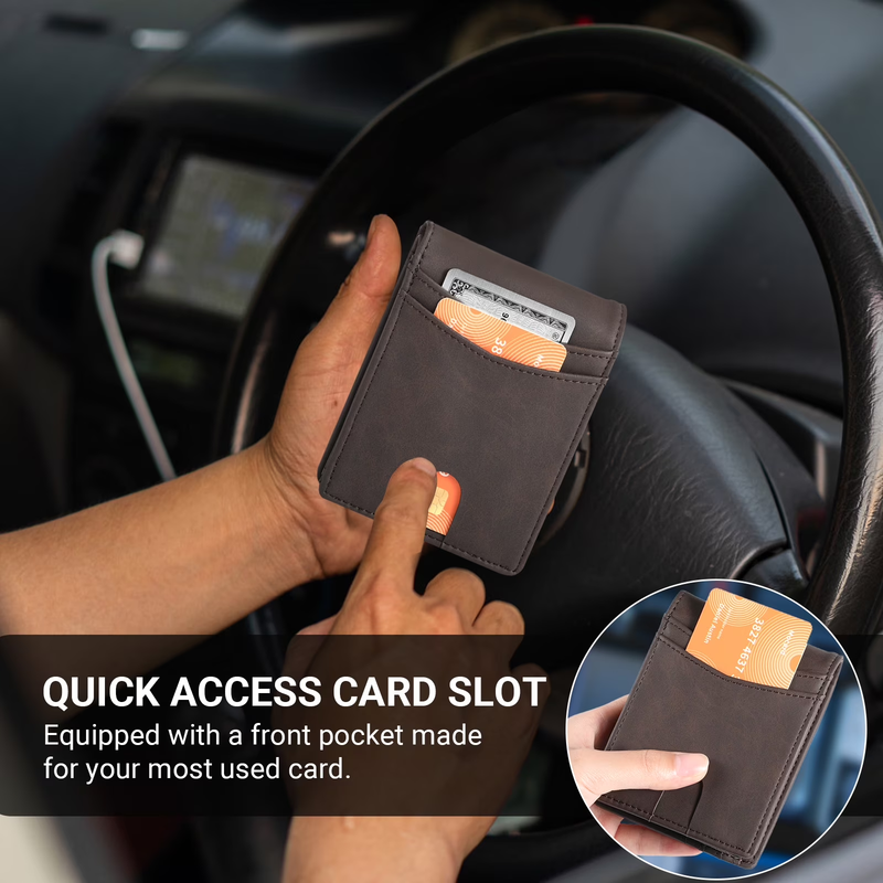 Men's Slim Leather RFID Blocking Bifold Wallet 2 ID Windows 15 Card Holder7