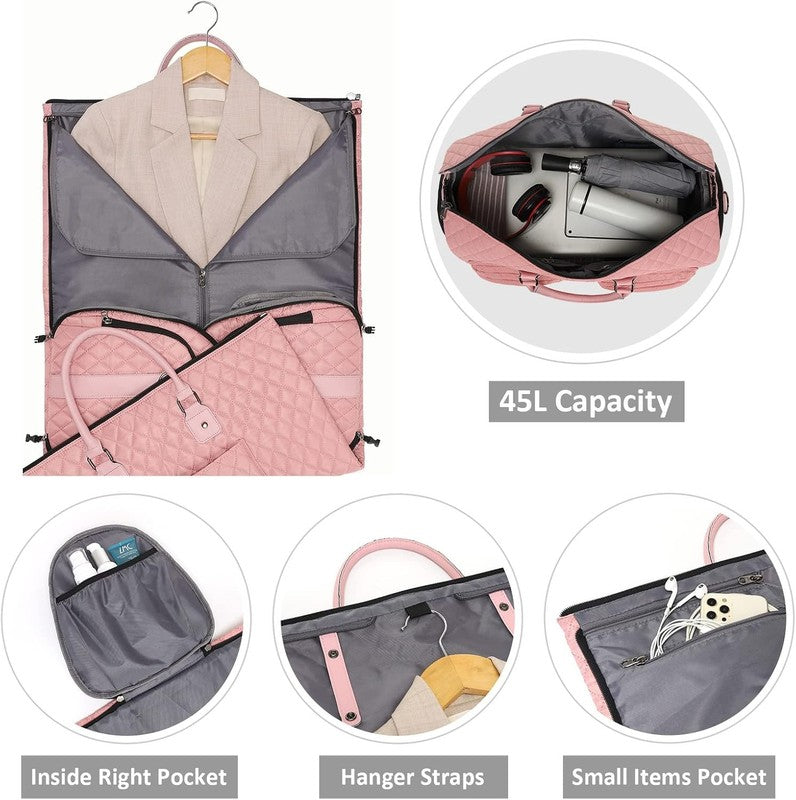 Womens 2in1 Garment Duffle Bag Pink Waterproof Hanging Suit Travel Carry3