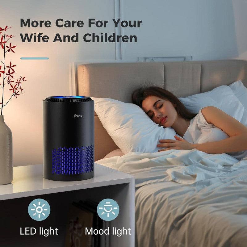 Air Purifier MK01 Black for Smoke Pets Allergies Sleep Mode CA Approved6