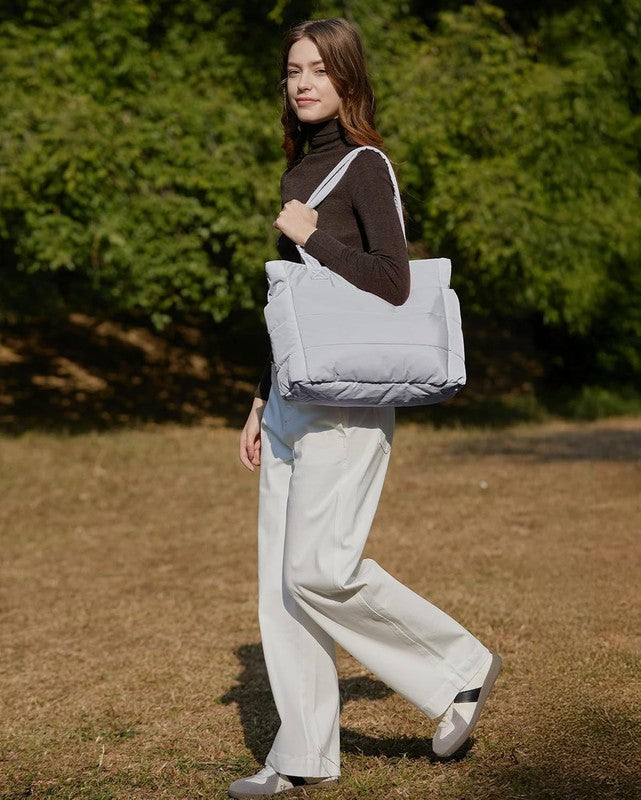 Women’s Puffy Tote Bag Lightweight Shoulder Handbag w/ Compartments Travel Work5