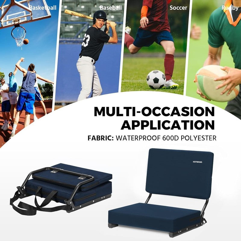 Bleacher Stadium Seat w/ Back Support Cushion Portable Strap Navy Blue5