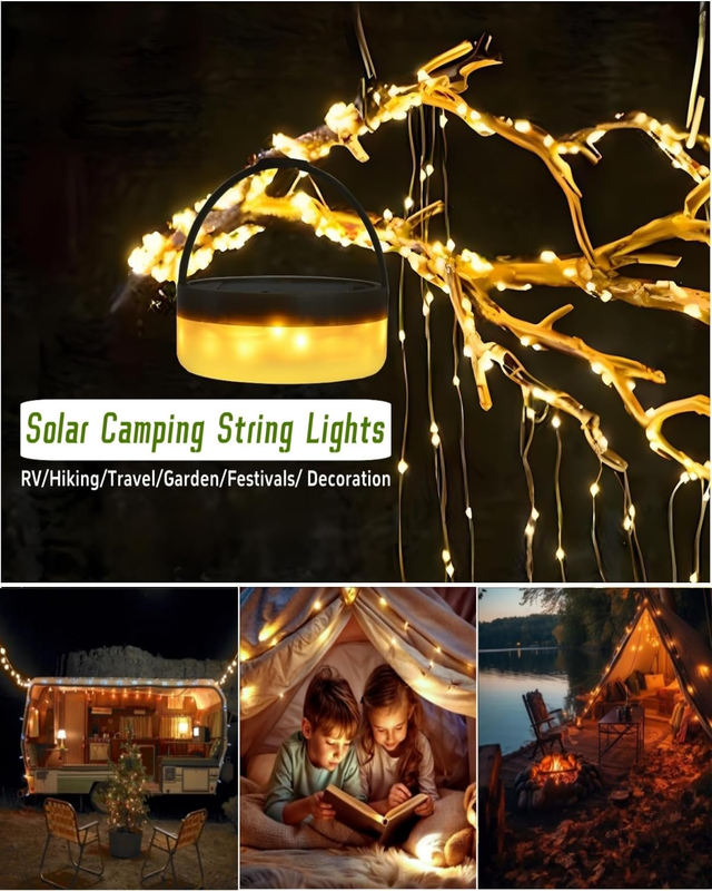 Solar Camping String Lights 39.4ft Waterproof Tent Lantern 8 Modes4