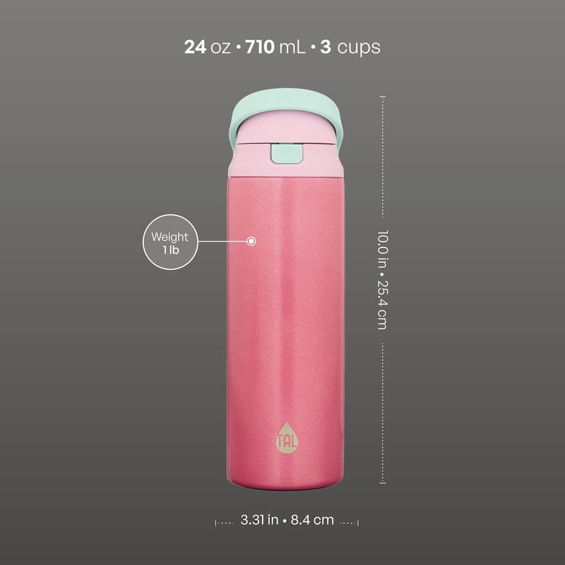 24oz Stainless Steel 2-in-1 Straw and Chug Water Bottle Push Lid Pink Shimmer5