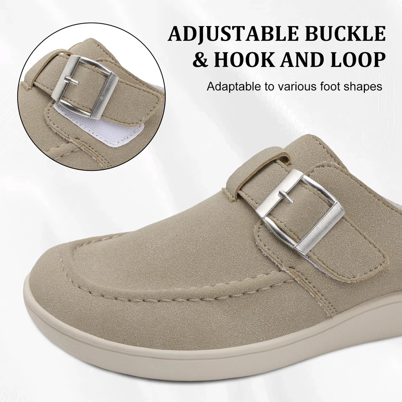 Women's Wide Width Suede Clogs Mules Adjustable Buckle Shoes2
