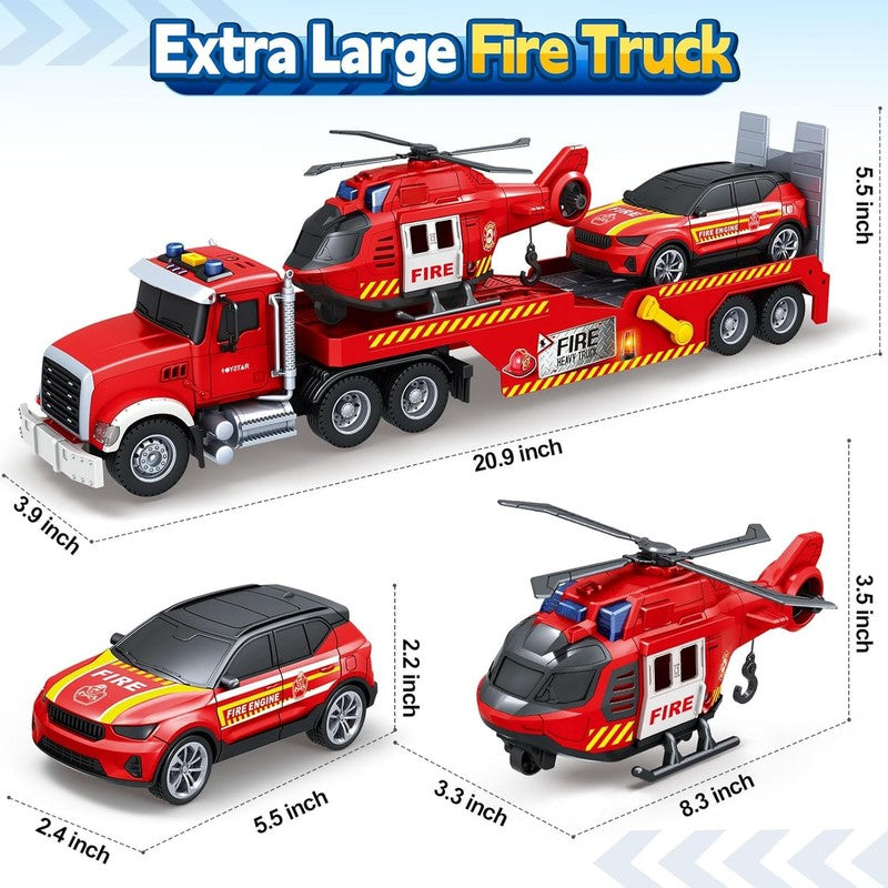 Extra Large Fire Truck Toys for Boys Girls with Racing Car and Helicopter, Light6