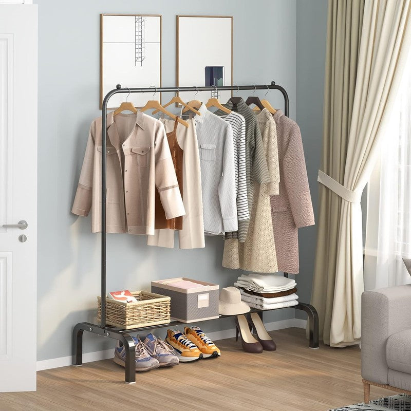 Metal Clothes Rack with Bottom Shelf, Garment Rack for Hanging Clothes Black2
