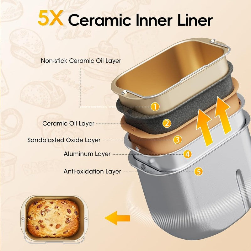 2LB Bread Maker 19-in-1 w/ Fruit Nut Dispenser Stainless Steel6