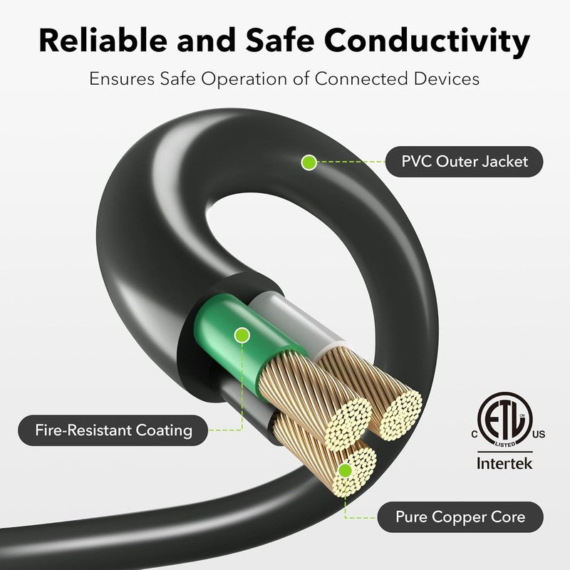 2 Pack 10FT Outdoor Extension Cord 3 Outlet 16/3 13A Black SJTW1