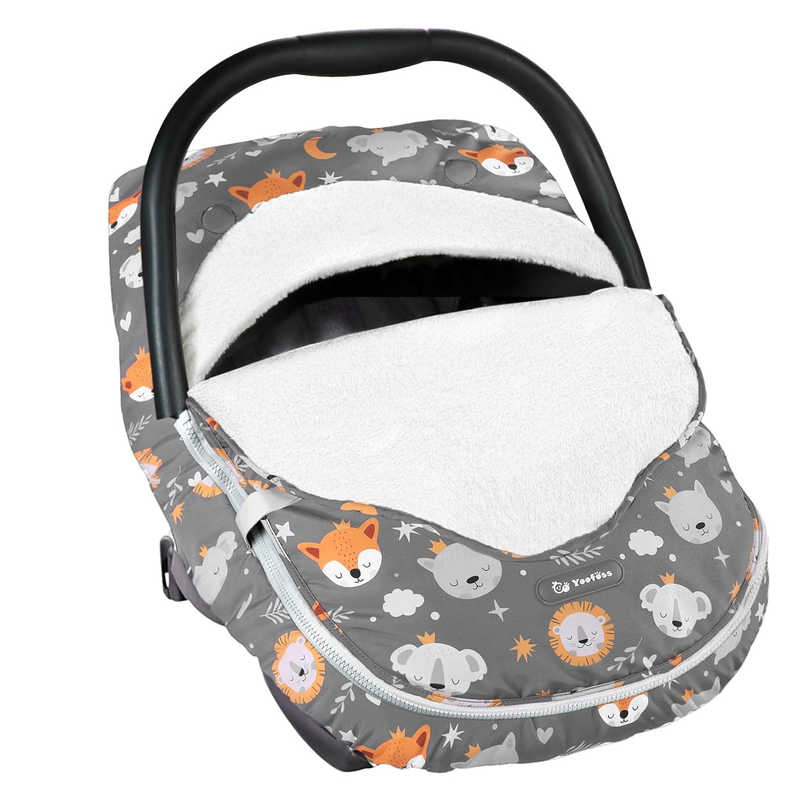 Winter Baby Car Seat Cover, Plush Fleece Canopy for Infants, Fox0