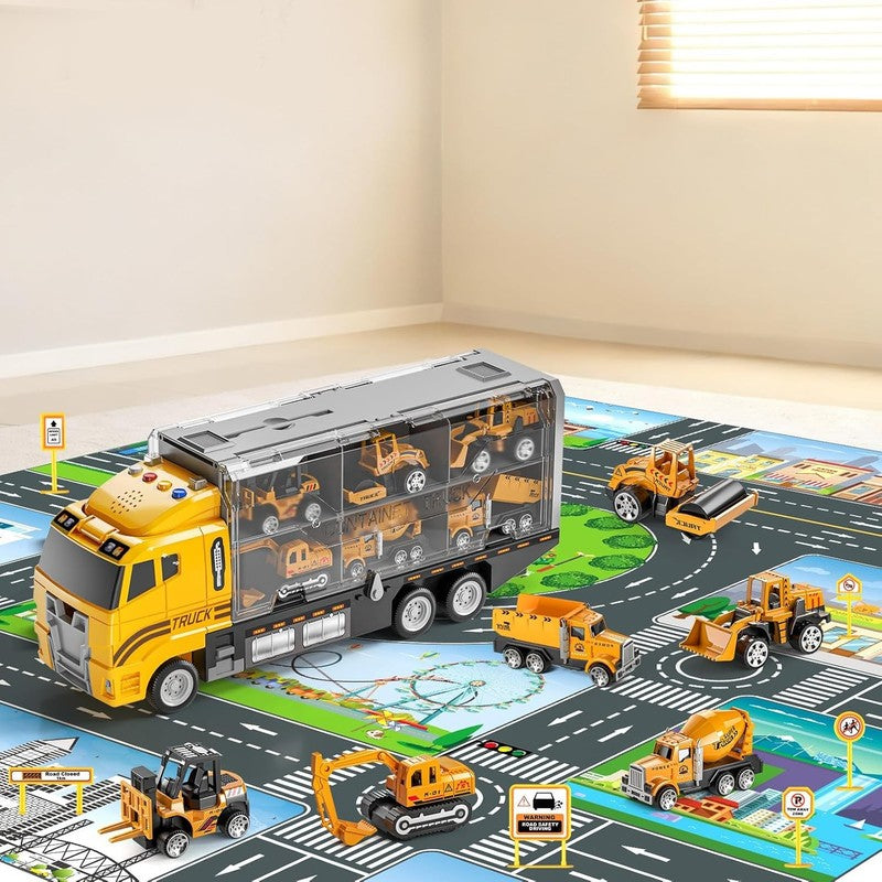 Toddler Boys Construction Truck Vehicle Toy Set with Play Mat and Die Cast Toy C1