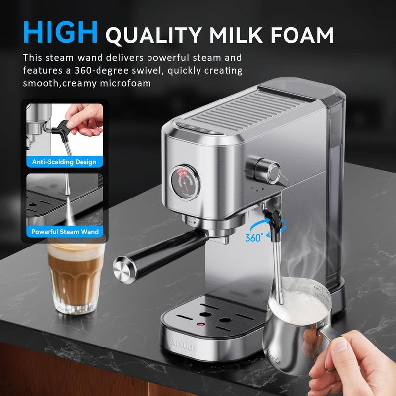 20 Bar Espresso Machine with Milk Frother 42oz Silver Stainless Steel4