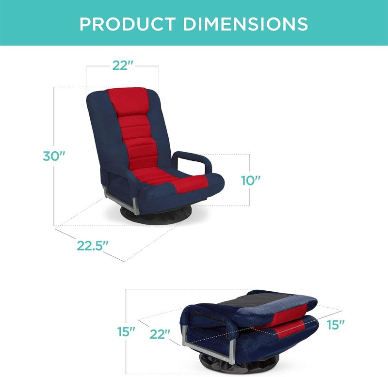 Gaming Floor Rocker Chair 360° Swivel, Lumbar Support, Blue/Red2