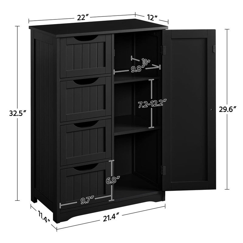 Wooden Bathroom Cabinet with Drawer and Freestanding, Black5