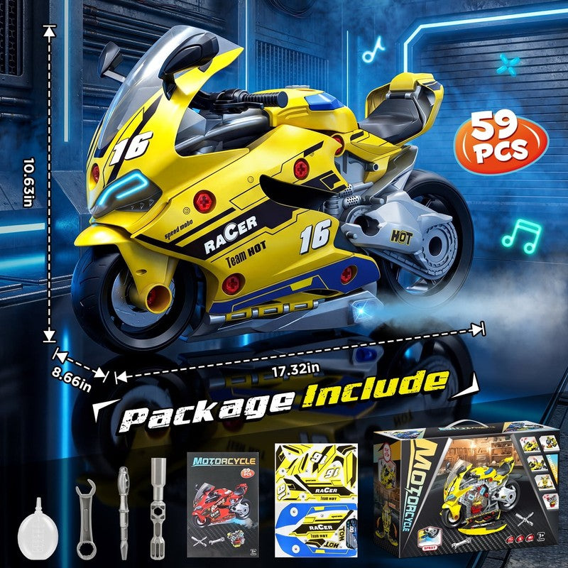 Take Apart Motorcycle Toy – STEM Building Kit with Lights, Sound & Spray 2
