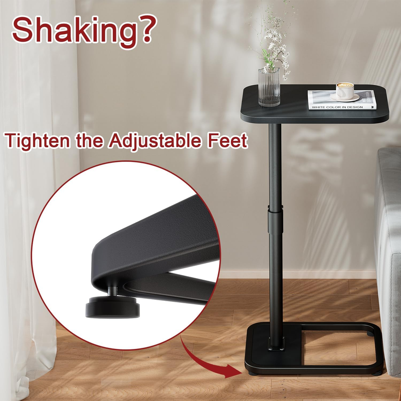 C Shaped Tv Trays Living Room End Table End Stand, Black Minimalist Wooden C Tab2