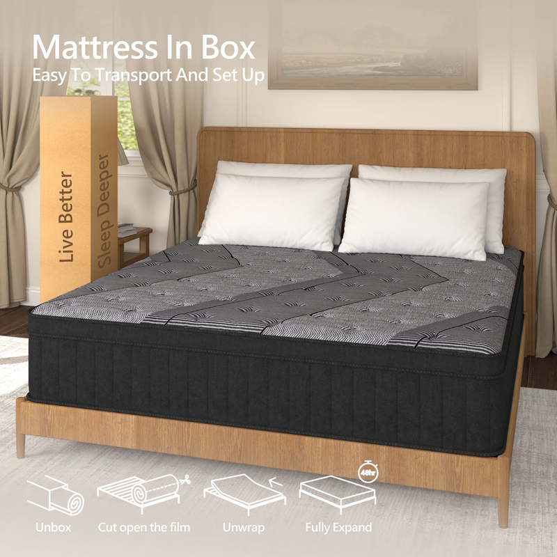Queen Size Mattresses 12 Inch, Medium Firm Hybrid Mattress, Memory Foam and Indi6