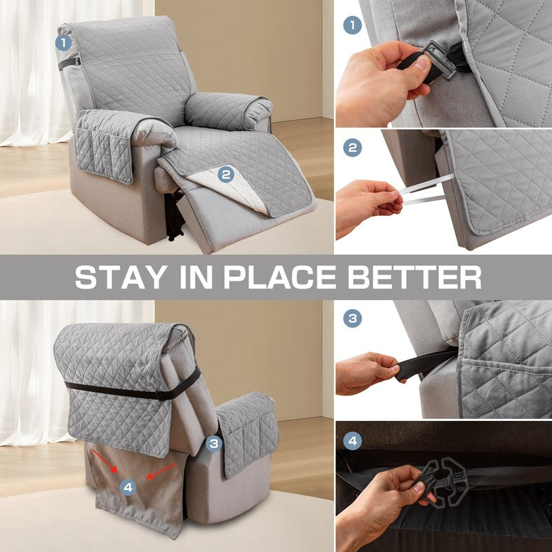 Non-Slip Recliner Chair Cover 25" Light Gray with Pocket for Dogs & Pets5