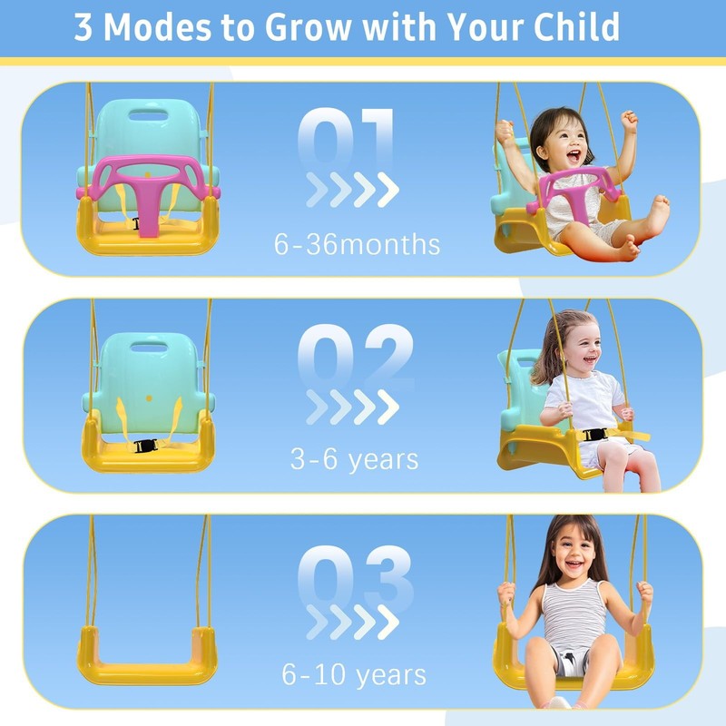 Foldable Baby Swing Set for Backyard, Indoor/Outdoor Toddler Swing Yellow & Blue5