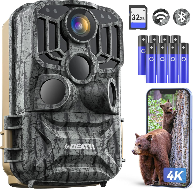 Trail Camera 48MP 4K Game Cam 8 Batteries 32GB WiFi Bluetooth Night Vision IP660