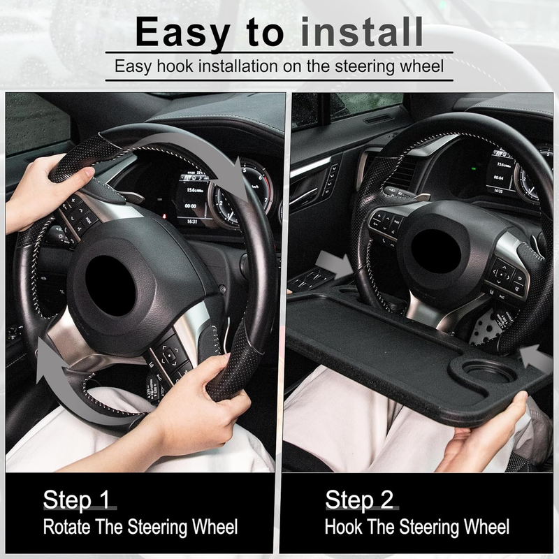 Car Steering Wheel Desk for Laptop Multipurpose Travel Seat Tray Console Black3