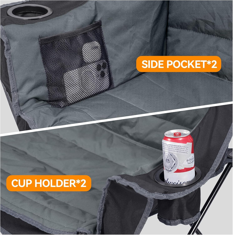 Heavy Duty 3 Person Camping Chair Folding Loveseat w/ Cup Holders Outdoor4