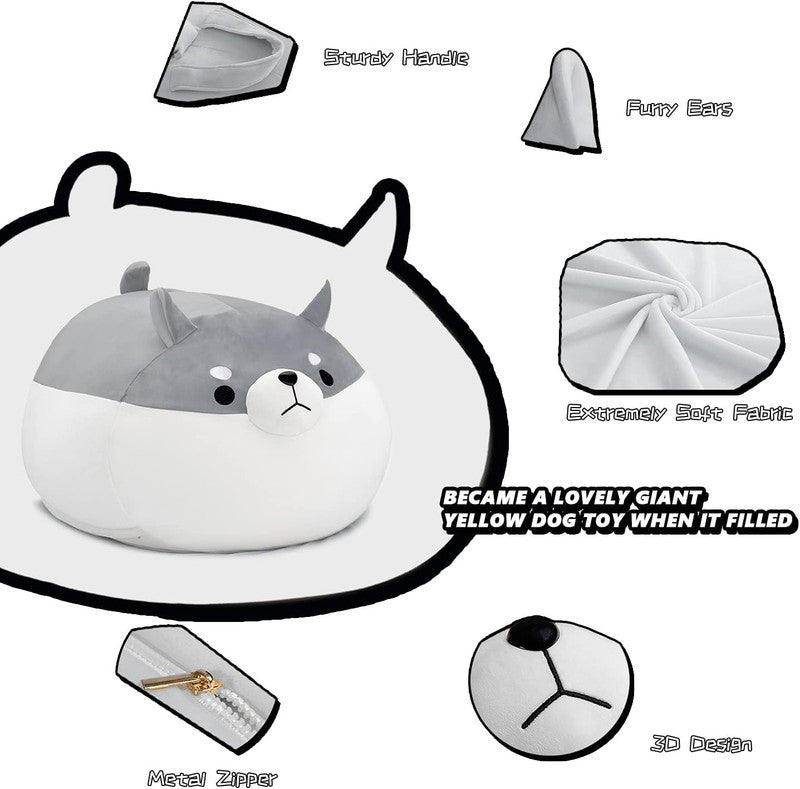 Stuffed Animal Storage Bean Bag Cover Kids Grey Shiba Inu Toy Organizer XL0
