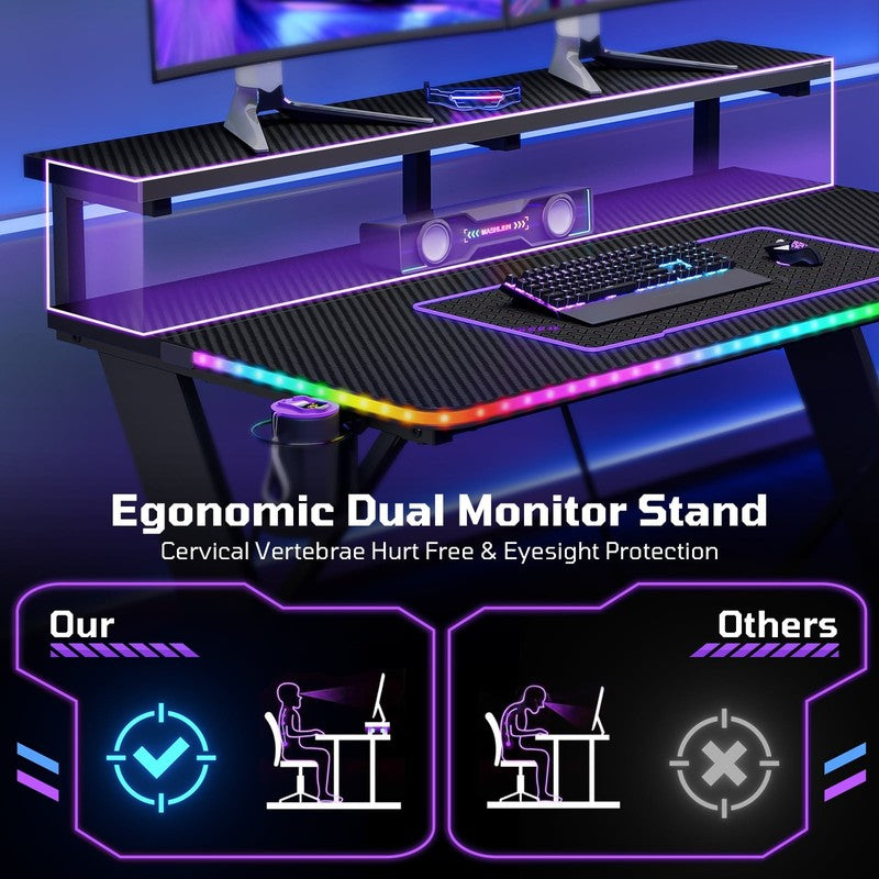43" X-Shaped Gaming Desk with Music Sync LED, Monitor Stand Black Racing7