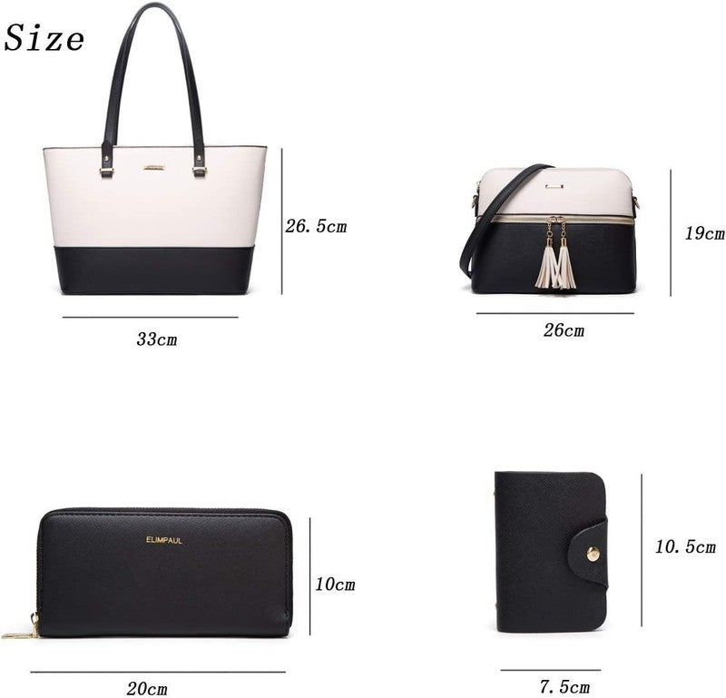 Women Synthetic Leather Handbag Set 4PCS Tote Shoulder Satchel Top Handle Purse3