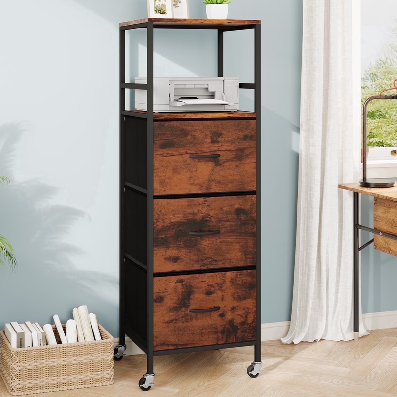 File Storage Cabinet with Adjusted Size 3 Drawers, 4 Wheels Vertical Wood File C0