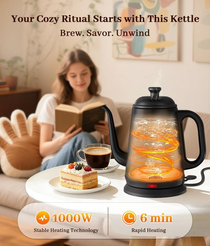Gooseneck Electric Kettle 1L 1000W Fast Boil Pour Over Coffee Tea Black1