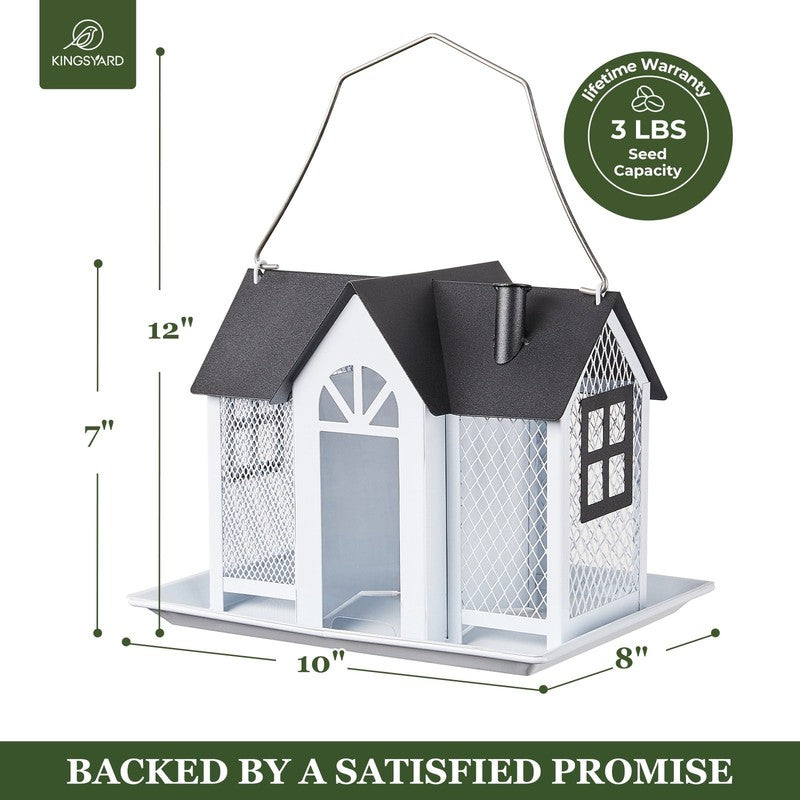 White Metal Weatherproof Bird Feeder House, Triple Feeders for Finch & Cardinal4