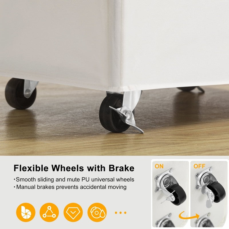 90L Rolling Laundry Hamper w/ Lid & Wheels, Collapsible Basket – Beige, 27.6"3