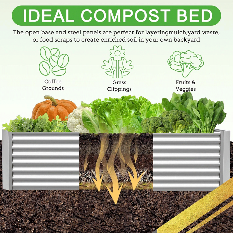 3 Pack Corrugated Galvanized Steel Raised Garden Bed Outdoor, Metal above Ground3