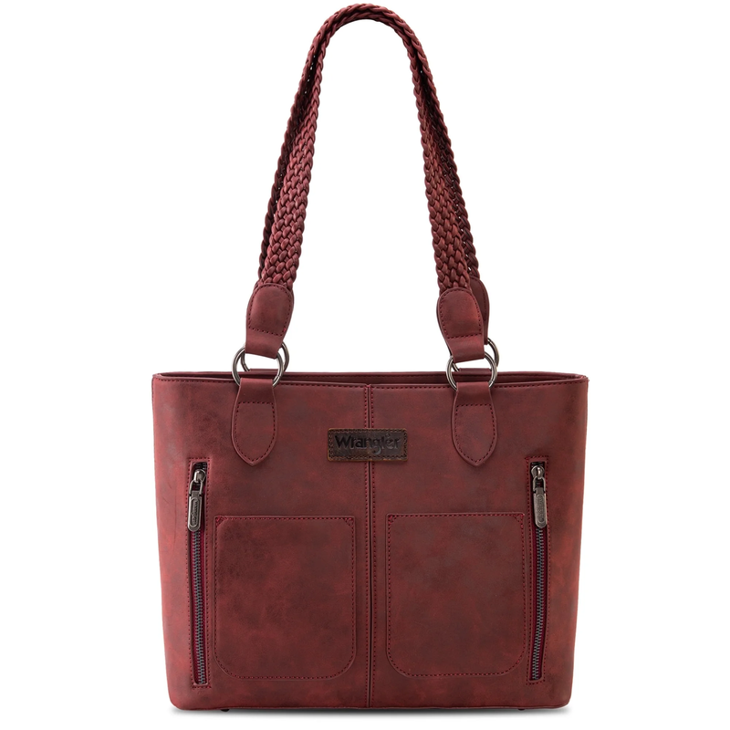Wrangler Distressed Tote Bag Women Western Purse Multi Pocket Shoulder Bag Red7