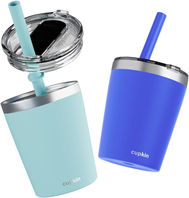 8oz Kids Stainless Steel Sippy Cup Set 2 Stackable Straw Tumblers9