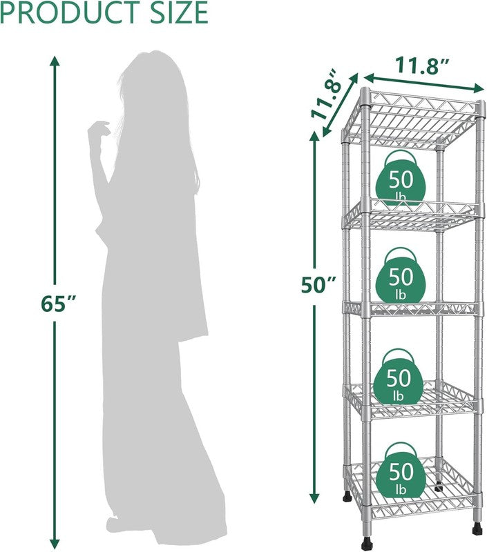 5 Tier Adjustable Metal Shelving Unit for Laundry, Bathroom, Kitchen   Grey1