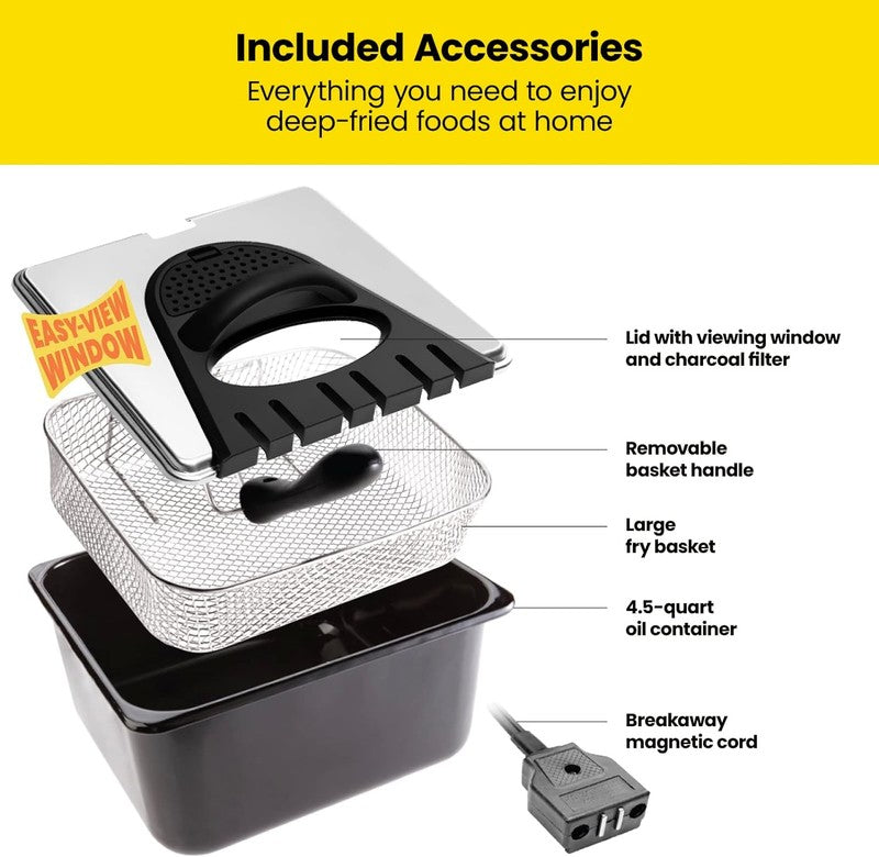 4.5L Deep Fryer XL Adjustable Temp Timer Removable Oil Tank Stainless Steel5