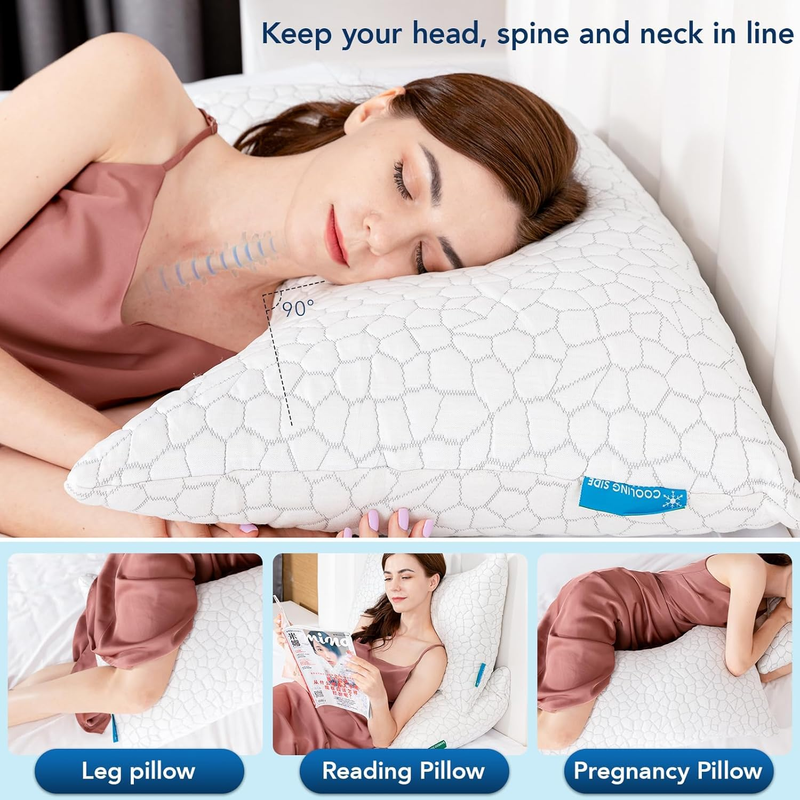 Cooling Pillows Queen Size Set of 2 Adjustable Memory Foam Neck Support2