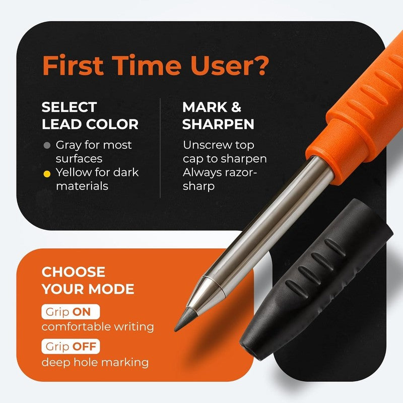 New 3 In 1 Carpenter Pencils with Finger Grip for Construction   Incl. 7 Leads +4