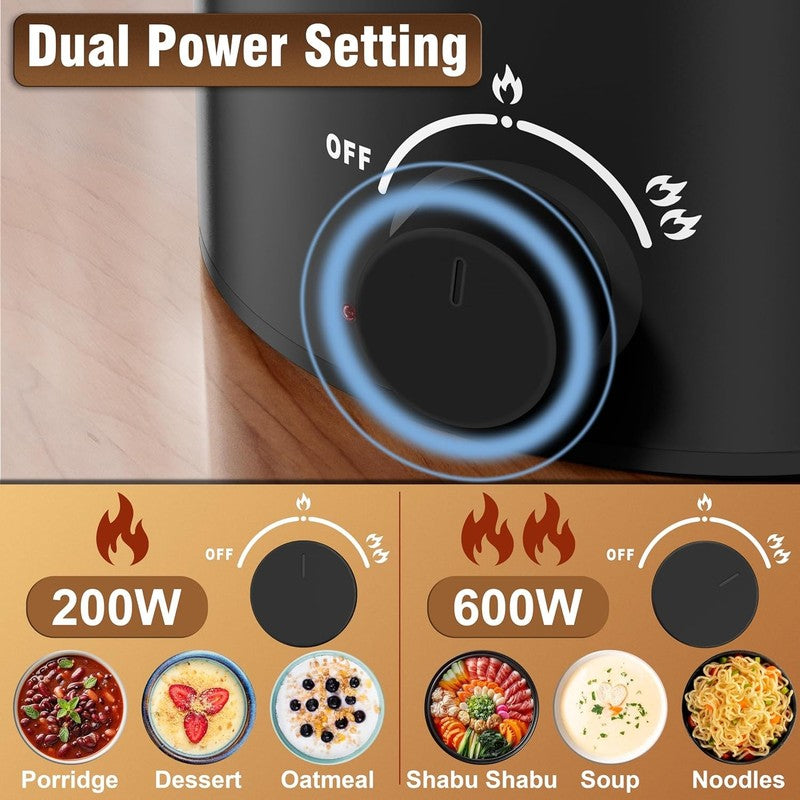 1.6L Electric Hot Pot Ramen Cooker Multifunctional Boil Dry Protection Black3