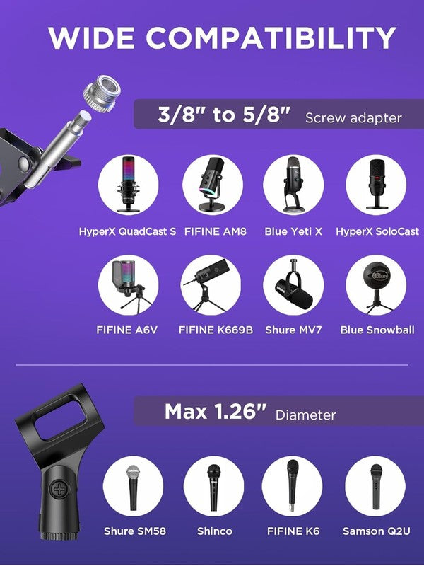 Microphone Boom Arm Stand with Shock Mount Pop Filter for Yeti HyperX Snowball5