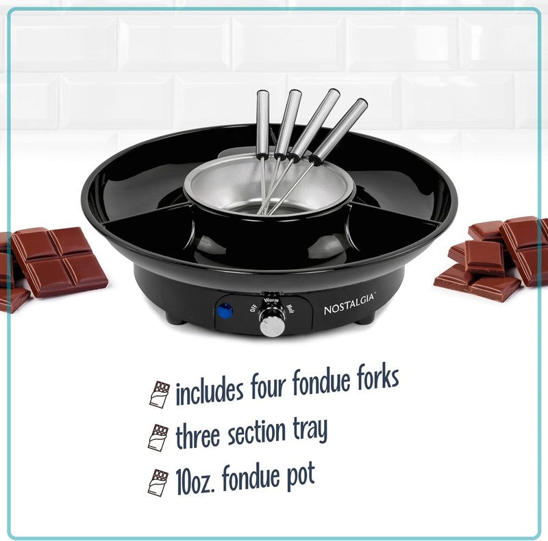 Electric Fondue Set, 10oz Pot, 4 Forks, Tray, for Cheese & Chocolate, Black2